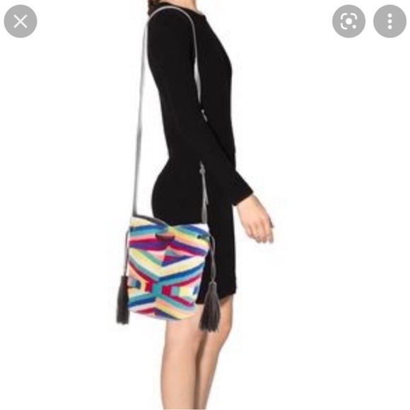 NWOT Rebecca Minkoff Wonderland Woven Bucket Bag Purse Boho Black Tassels NEW - Picture 1 of 10